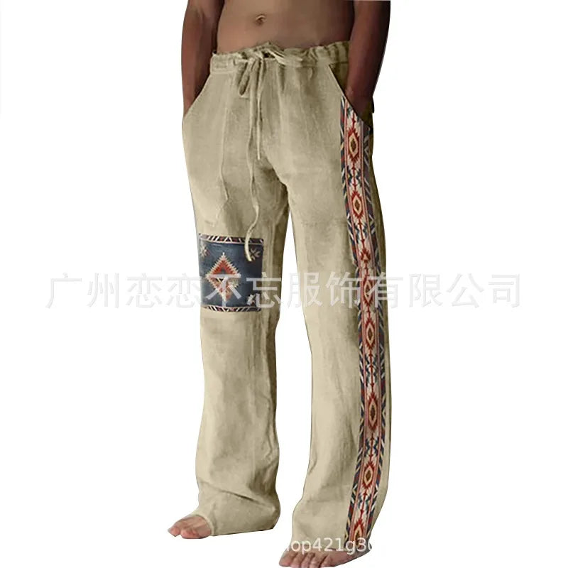 1 Mens Summer Beach Drawstring Ethnic Style Casual Straight Leg