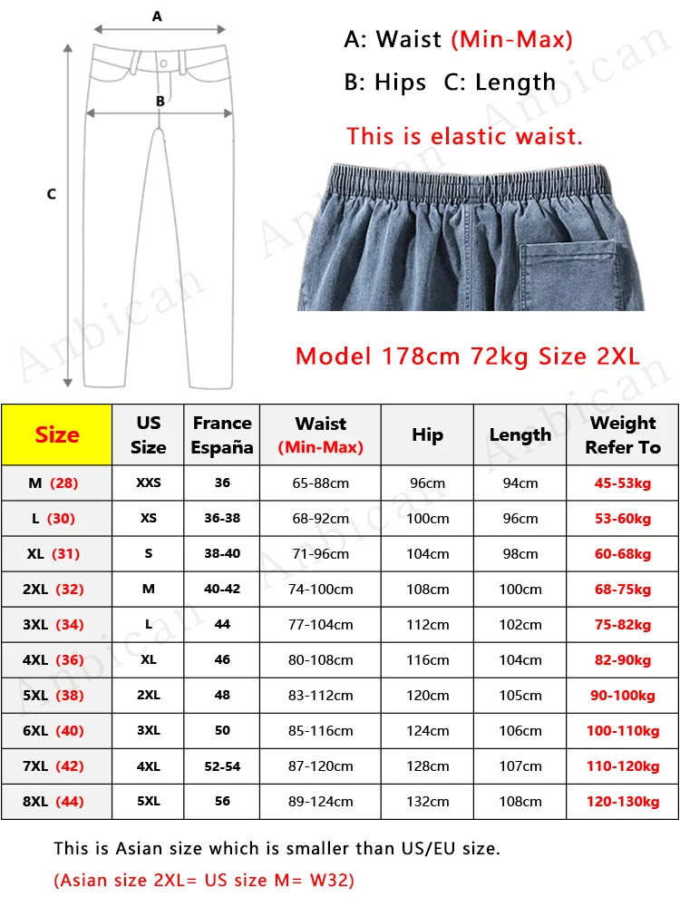 Big Size Men's Jogger Jeans 6XL 7XL 8XL Streetwear Black Blue Casual