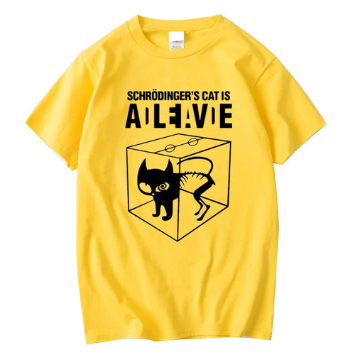 Men's T-shirt Top Quality Cotton Schrodinger's Cat Print Summer Short