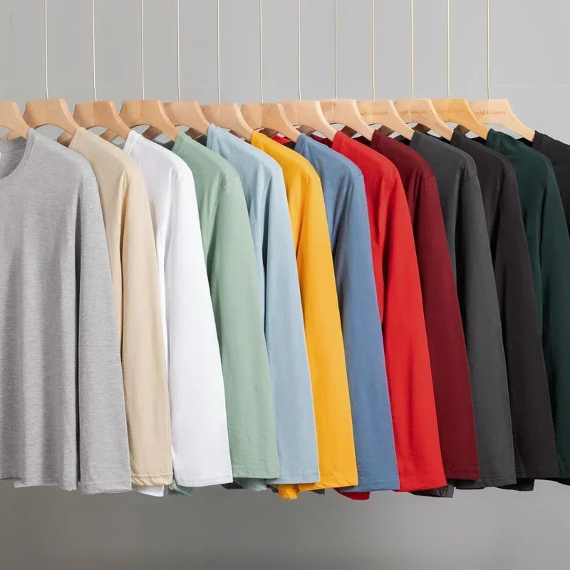 Men's Solid Color round Neck Long Sleeve T-Shirt Cotton Summer