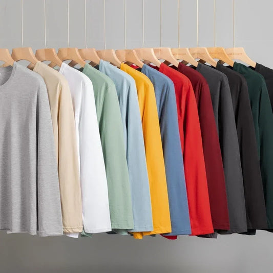 Men's Solid Color round Neck Long Sleeve T-Shirt Cotton Summer