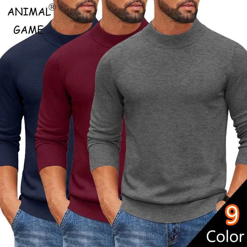 Animal Game Men's Mock Turtleneck Cold Blouse Knitwear Pullover Casual