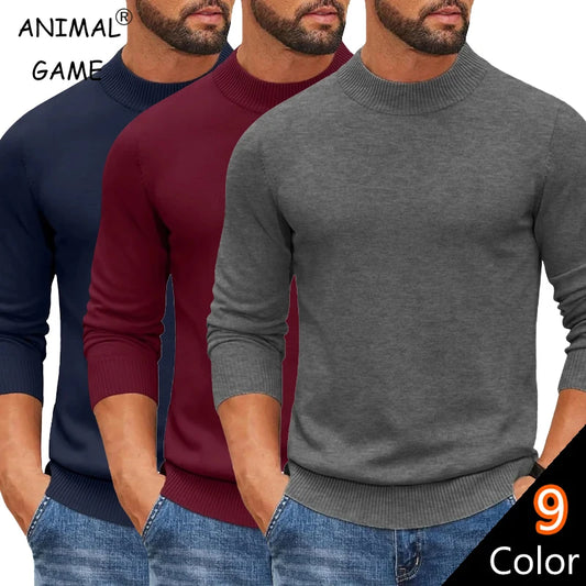 Animal Game Men's Mock Turtleneck Cold Blouse Knitwear Pullover Casual