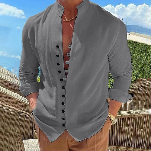 New Spring Autumn casual shirt loose Men's Solid Color Long Sleeve