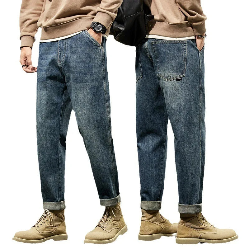Men's Spring 2026 Loose Harem Pants Denim Retro Solid Comfortable