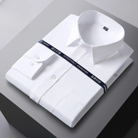 Men Formal Shirt Long Sleeve Office Solid Color Anti-Wrinkle Fashion