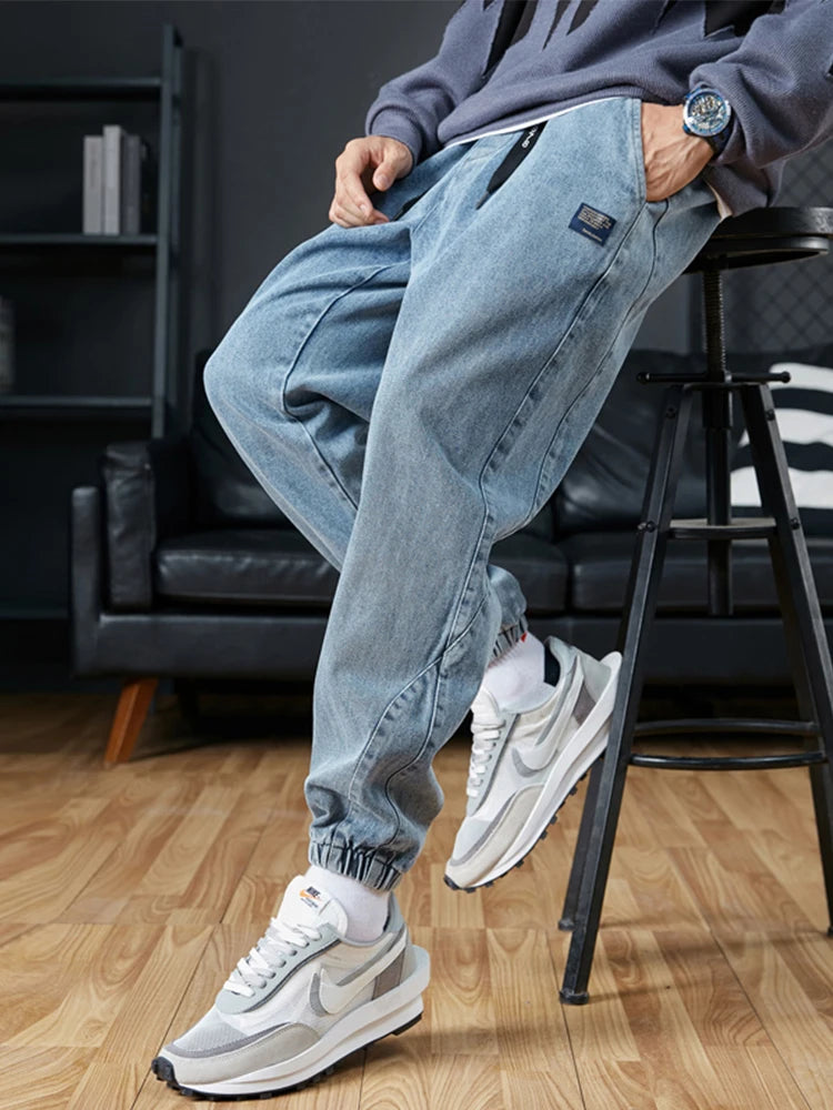 Big Size Men's Jogger Jeans 6XL 7XL 8XL Streetwear Black Blue Casual