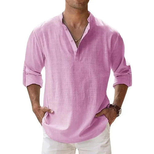 Streetwear Men Lightweight Shirts Long Sleeve Henley Cotton Linen