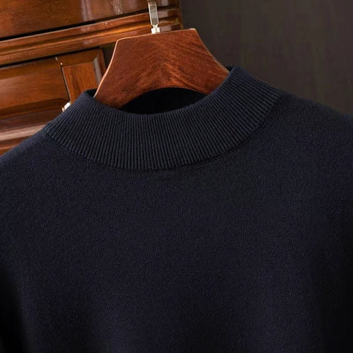 Autumn Mens Mock Turtleneck Knitwear Sweater Outdoor Half Neck Solid