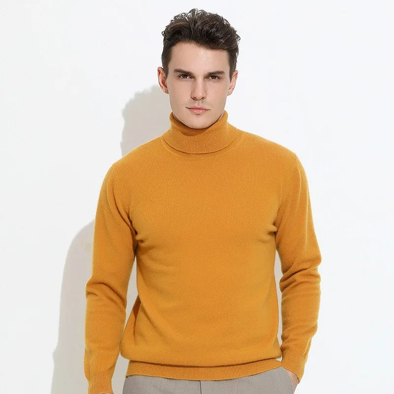 Turtleneck Men Pullover Cashmere Cotton Blend Knitted Sweater 2025