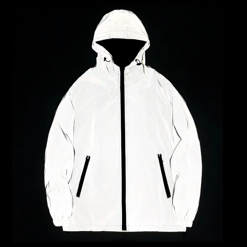 New Couple Night Reflective Clothing Solid Color Jacket Polyester