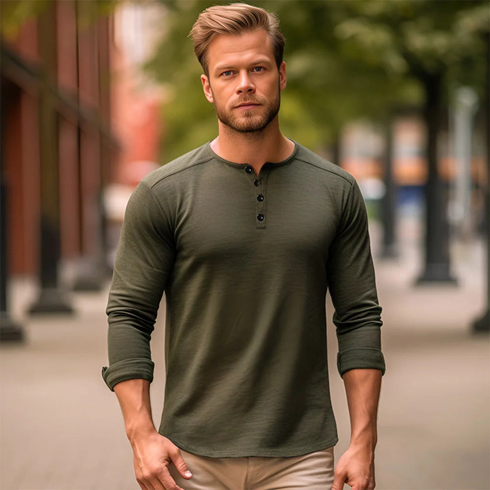 Men Long Sleeved T-shirt Cotton Slim Fit Bottoming Shirt Fitness Tops