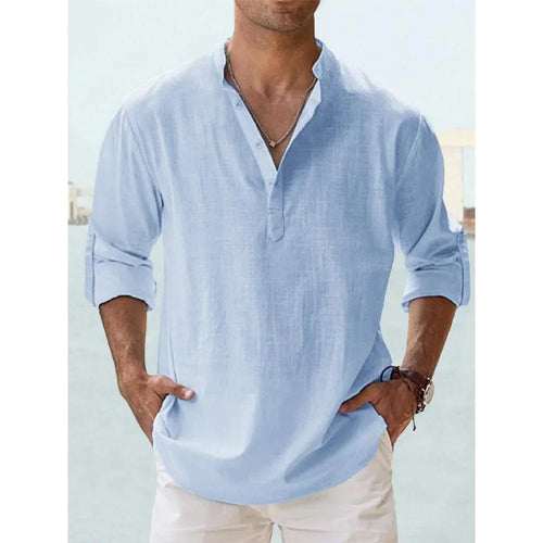 Cotton Linen Hot Sale Men's Short-Sleeved Shirts Summer Solid Color