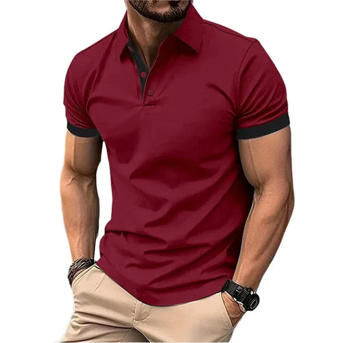 Men's Polo Shirt Short Sleeve Casual Slim Fit Color Blocking T-shirts