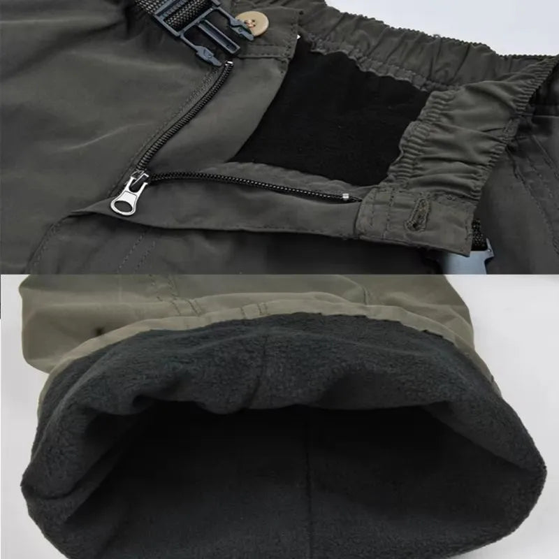 Men's Fleece Cargo Pants Winter Plush Tactical Pants Casual Joggers