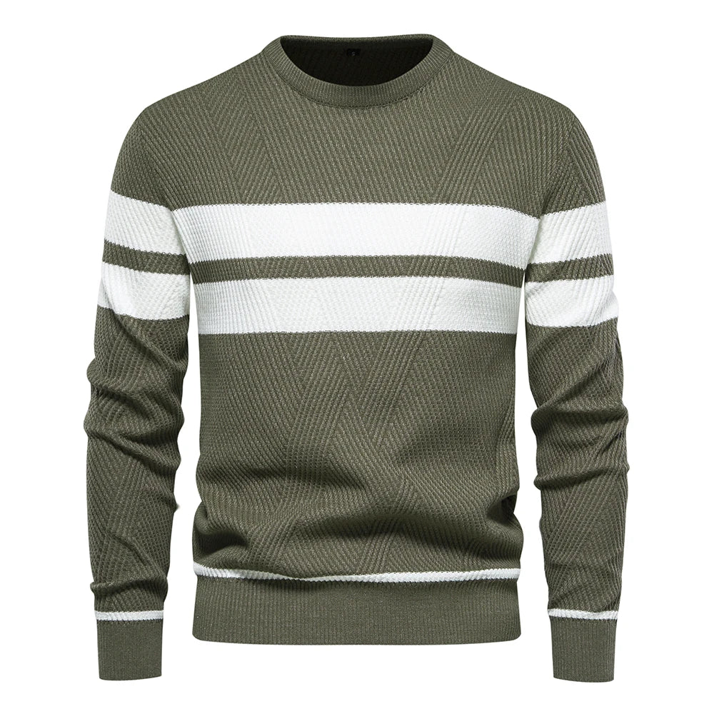 New Autumn Pullover Men's Sweater O-neck Patchwork Long Sleeve Warm