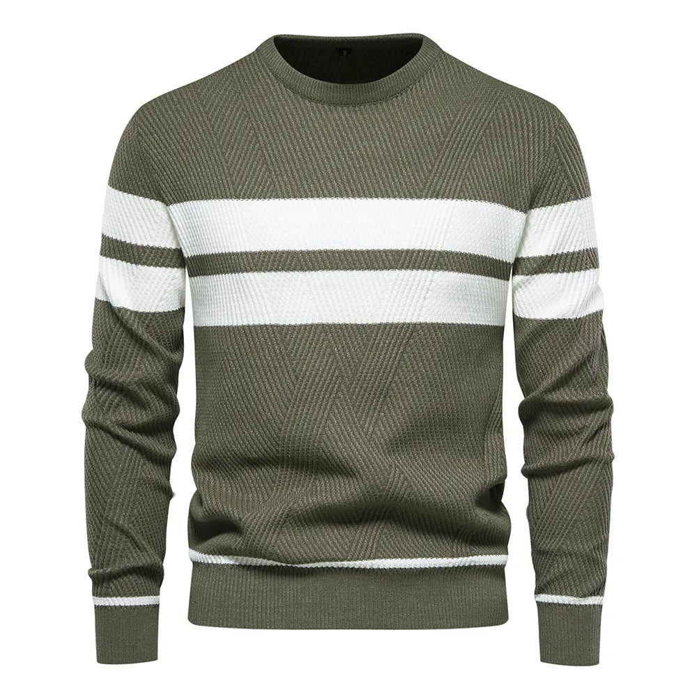 New Autumn Pullover Men's Sweater O-neck Patchwork Long Sleeve Warm