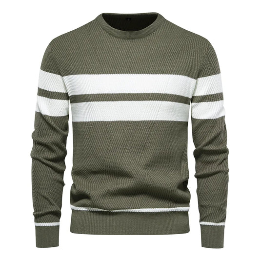 New Autumn Pullover Men's Sweater O-neck Patchwork Long Sleeve Warm