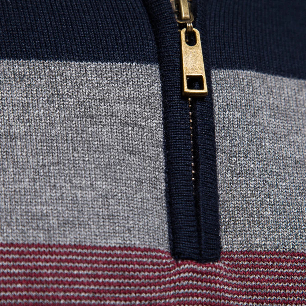 AIOPESON Men's Patchwork Pullover Sweater Cotton Casual Zipper Mock