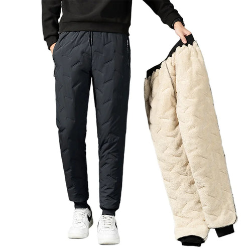 Men Plush Thick Fleece Waterproof Sweatpant Winter Windproof Casual