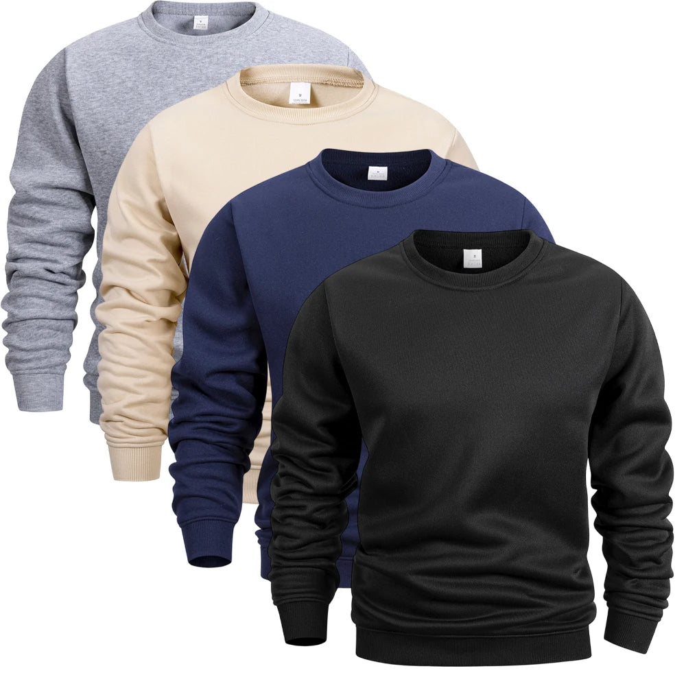 Men's Crew Neck Hoodies Autumn Winter Fleece Warm Casual Loose