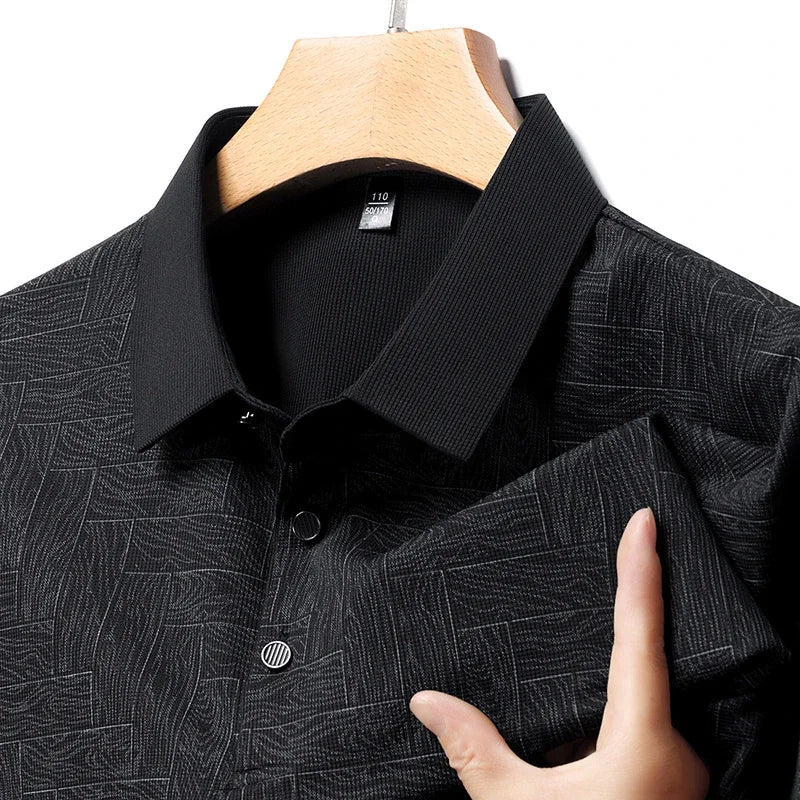 2024 Summer New Men's Business Print Short Sleeved POLO Shirt