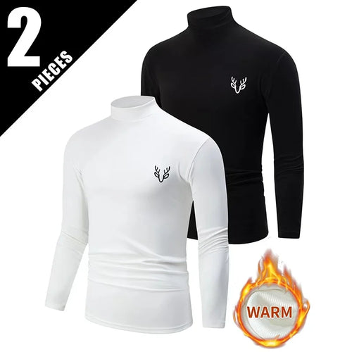 2-piece Autumn And Winter Men's Casual Fashionable Warm High Neck Long