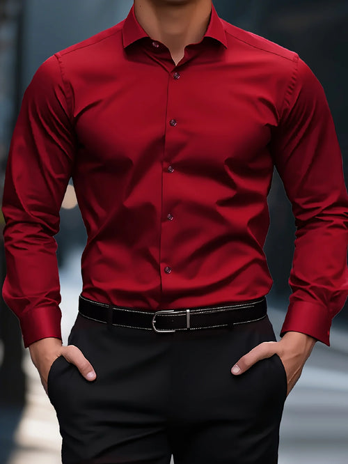 FGKKS New Men Shirt Brand New Solid Color Long Sleeve Elastic Fabric