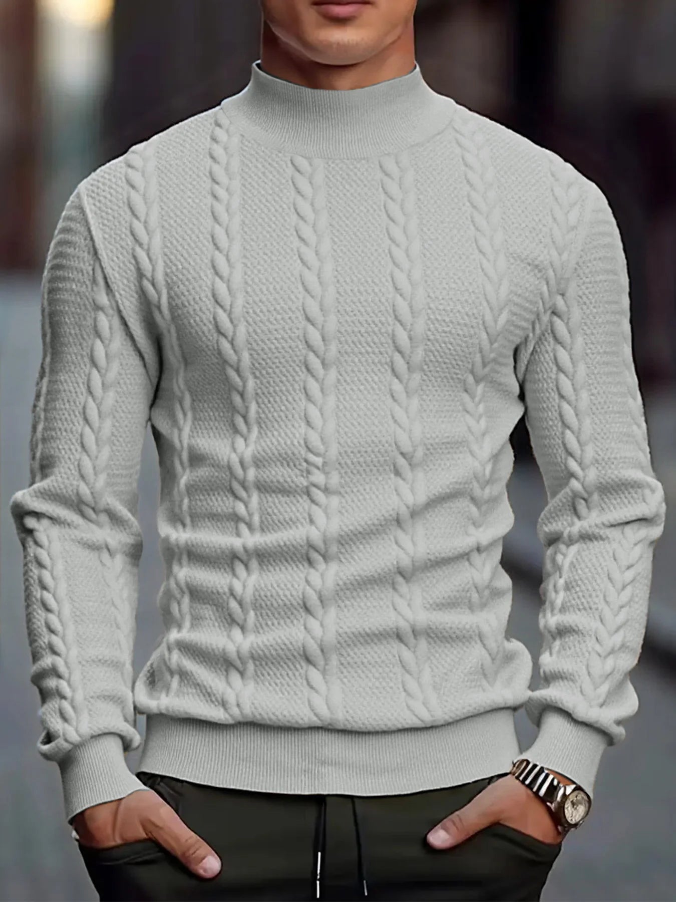 Men's Knitted High Collar Sweater Casual Vintage Twist Knitwear