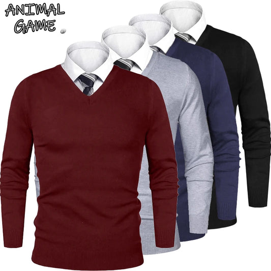 Animal Game Mens Business Sweater Casual V Neck Pullover Cold Blouse