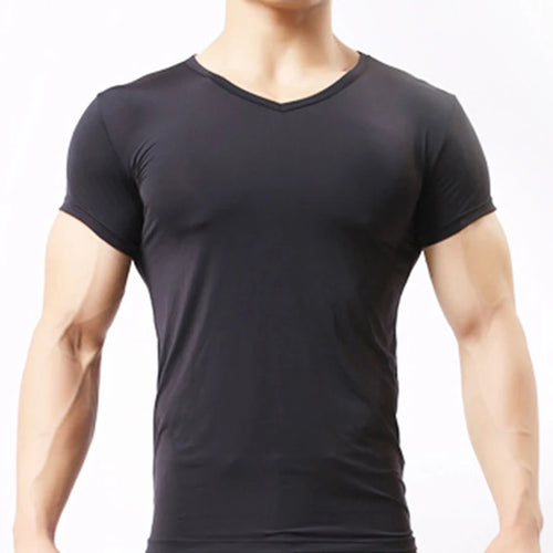 Men's Sheer Undershirts Man Ice Silk Mesh See through Basics Shirts