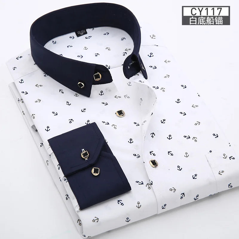 New men's shirt Thin long-sleeved printed spring/summer non-ironing