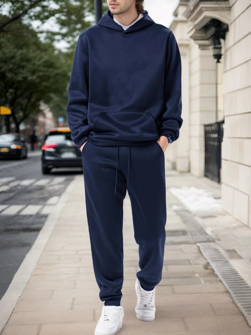 Men's Autumn and Winter Solid Color Hoodie+jogging Pants Two-piece Set