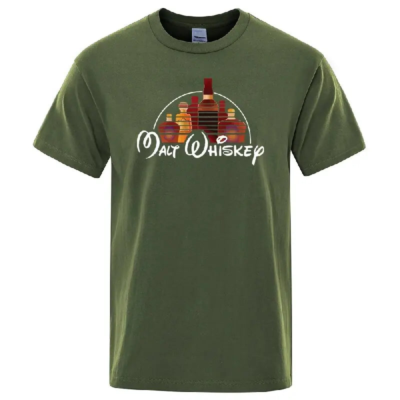 Summer Men's T-shirt 100% Cotton Funny Malt Whiskey Print Summer Loose