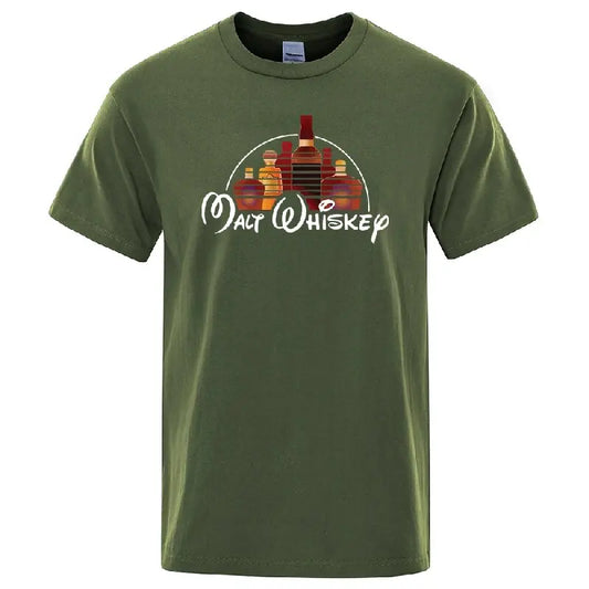 Summer Men's T-shirt 100% Cotton Funny Malt Whiskey Print Summer Loose