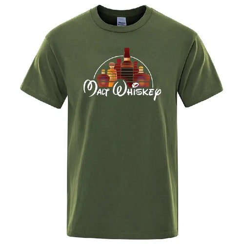 Summer Men's T-shirt 100% Cotton Funny Malt Whiskey Print Summer Loose
