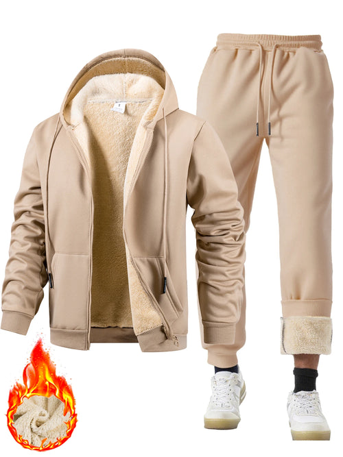 Men's Suit Two-Piece Tracksuit Plush Thickened Warm Sports