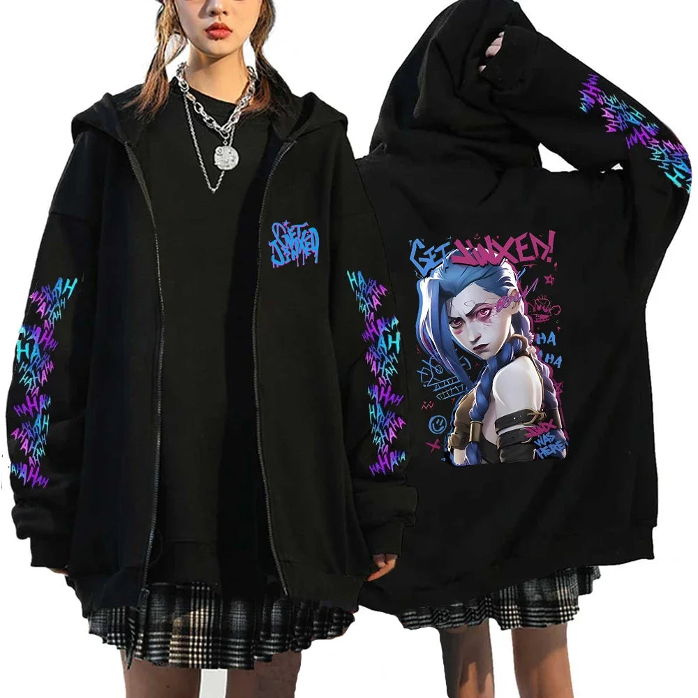 Arcane-Jinx Zipper Hoodie Monkey Graffiti Zip Up Jacket Men Women Game