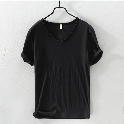 New Mens T Shirt Pure Color V Collar Short Sleeved Tops Tees Men