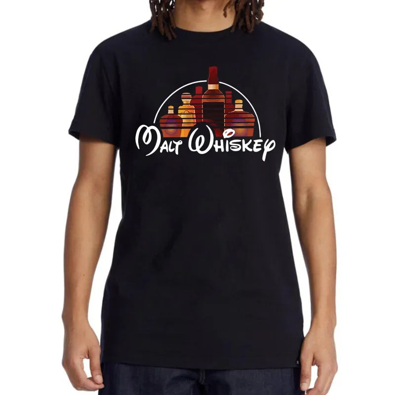 Summer Men's T-shirt 100% Cotton Funny Malt Whiskey Print Summer Loose