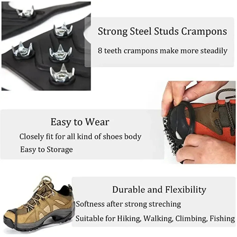 8 Teeth Ice Gripper Spike for Shoes Winter Outdoor Anti-Slip Hiking