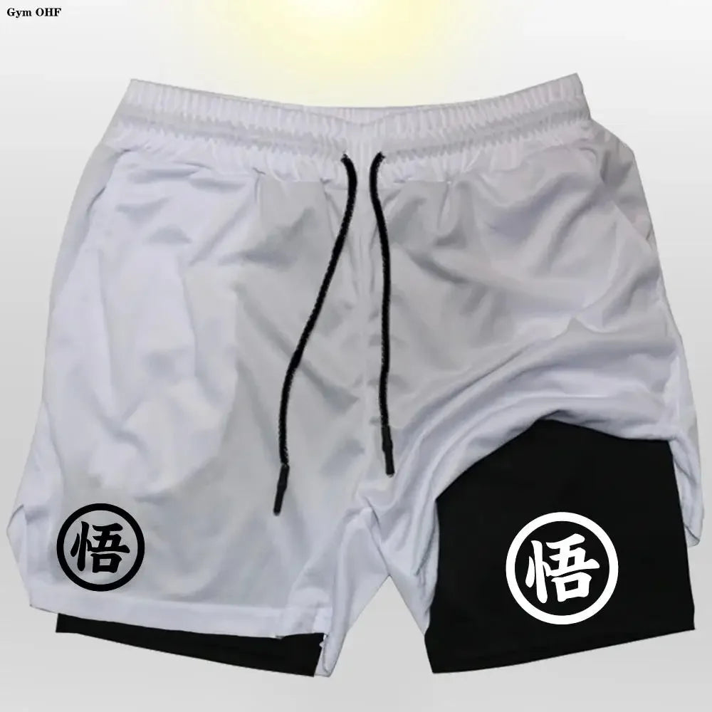 Goku Anime Running Shorts Men Fitness Gym Training 2 in 1 Sports