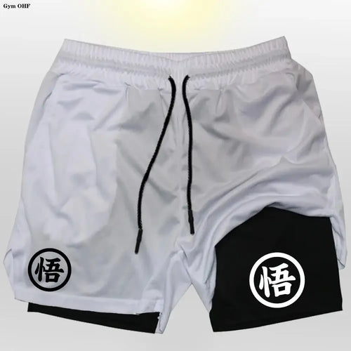 Goku Anime Running Shorts Men Fitness Gym Training 2 in 1 Sports