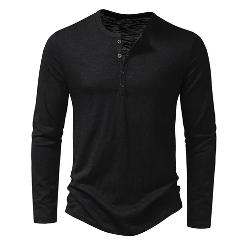 Autumn New Men's Cotton Button Long Sleeve  Henley Neck T-Shirt Casual