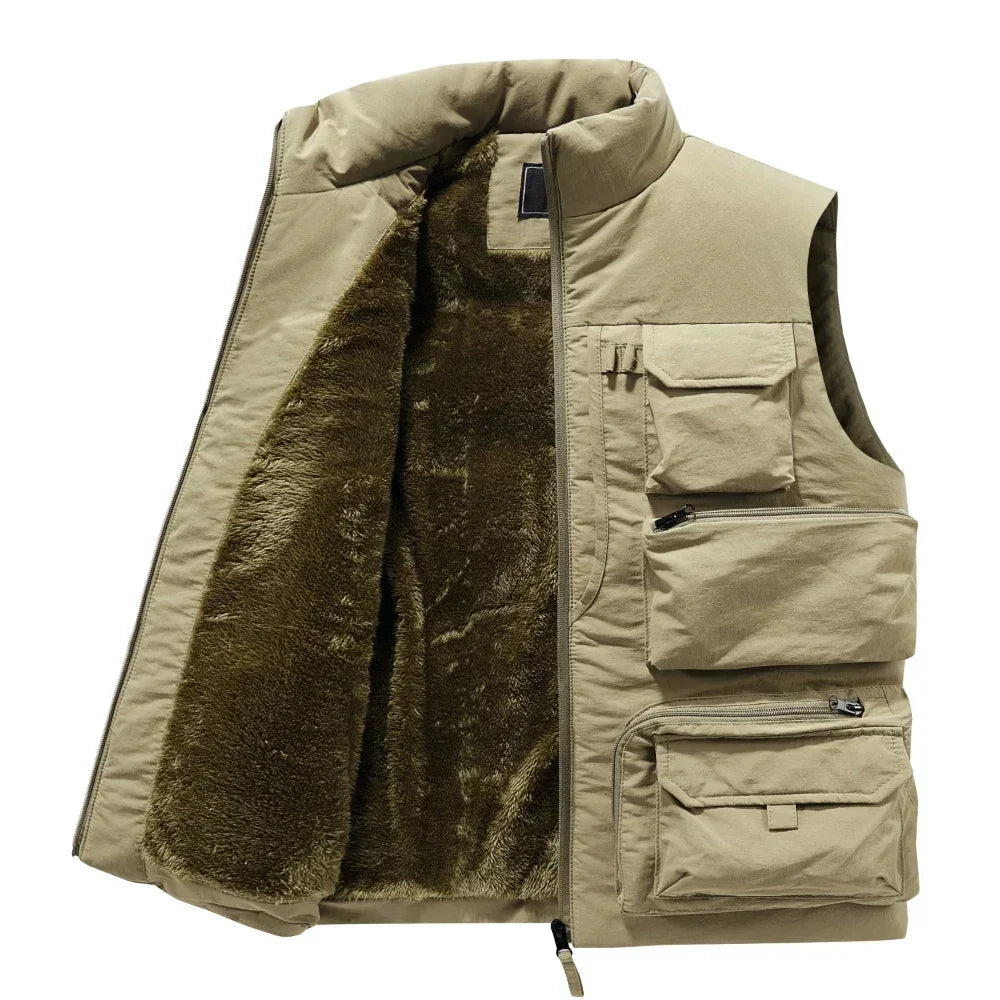 Men's New Keep Warm Fleece Work Sleeveless Jacket Slim Fit Windbreaker