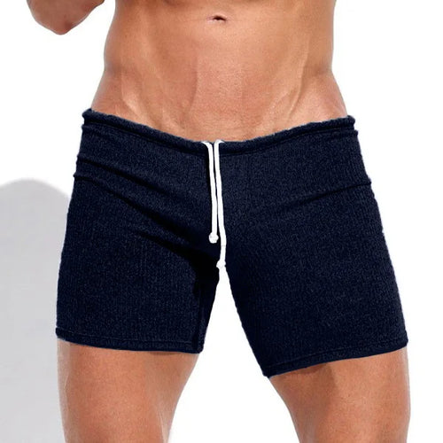 Summer Men's Shorts Casual Breathable Drawstring Shorts Solid-color