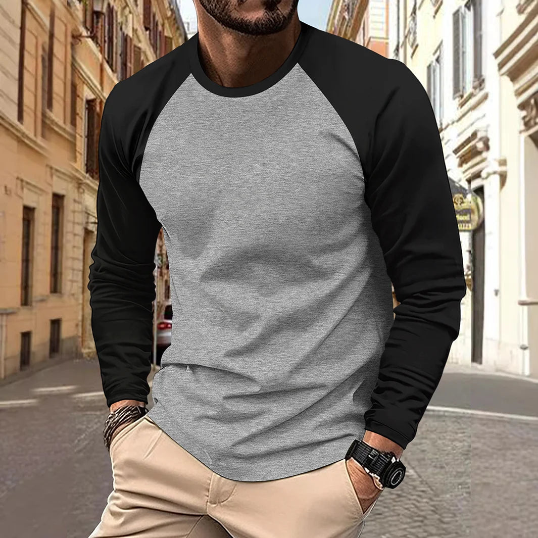 Men's T-shirts Long Sleeve O-neck Pactwork Casual Raglan Sleeves Color