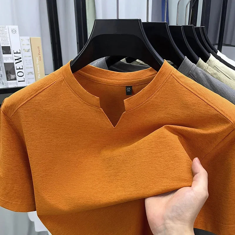 Korean Men's Casual and Fashionable Small V-neck Solid Color Short