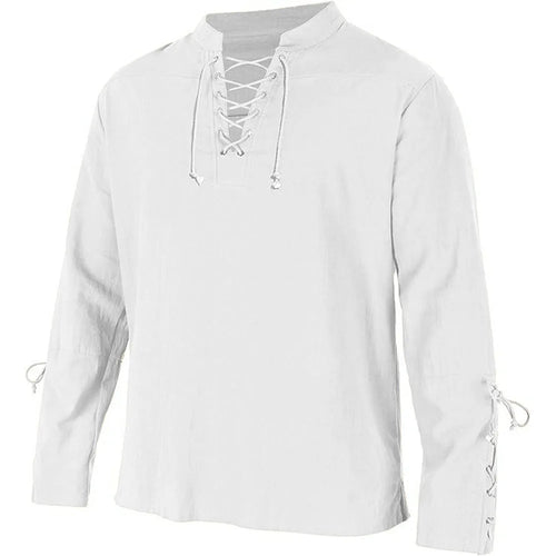 Men's Long Sleeve Shirts Lace Up V-neck Cuff Medieval Pirate Dress Up
