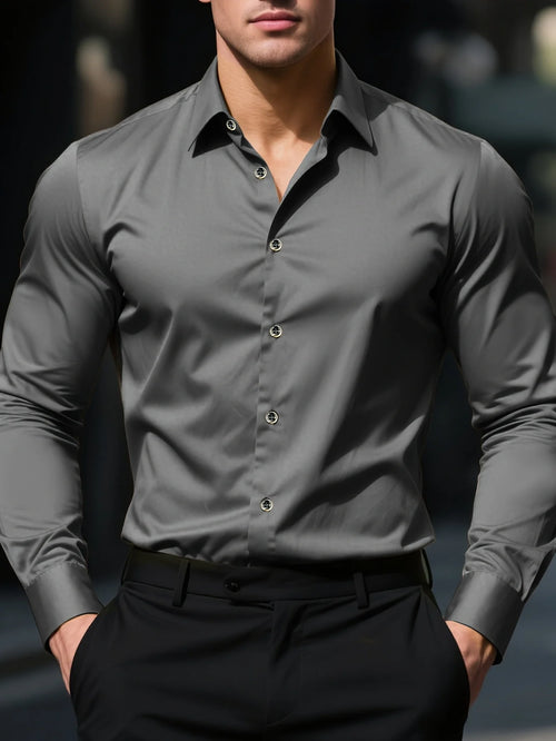 FGKKS New Men Shirt Brand New Solid Color Long Sleeve Elastic Fabric